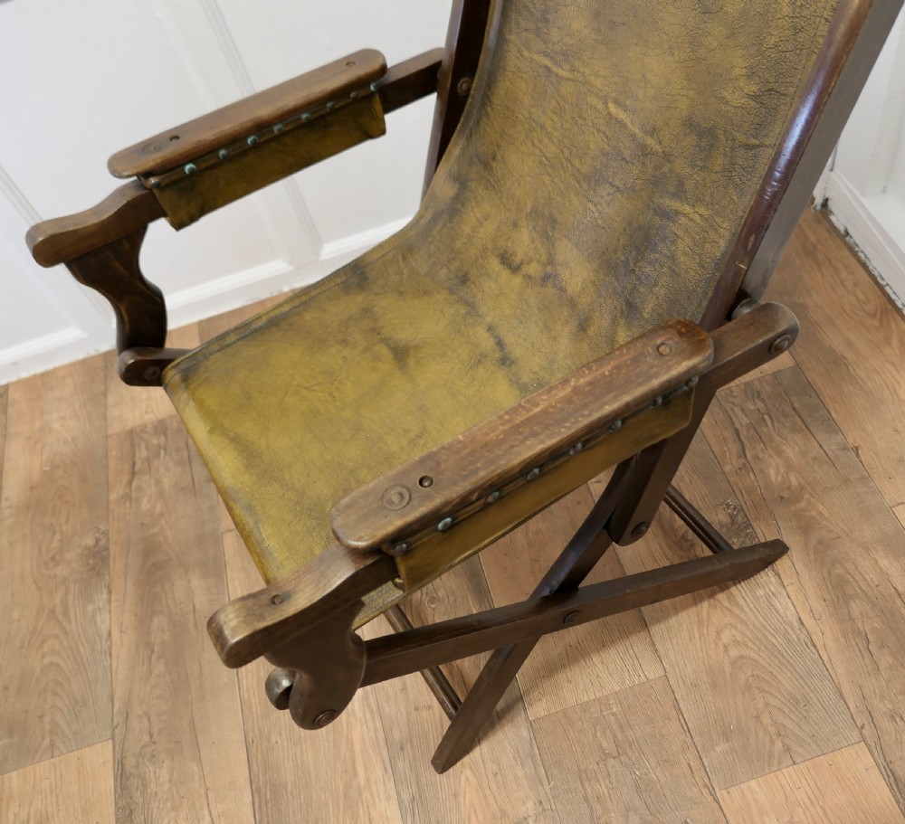 Edwardian Steamer Chair, Folding Leather Deck Chair View VII