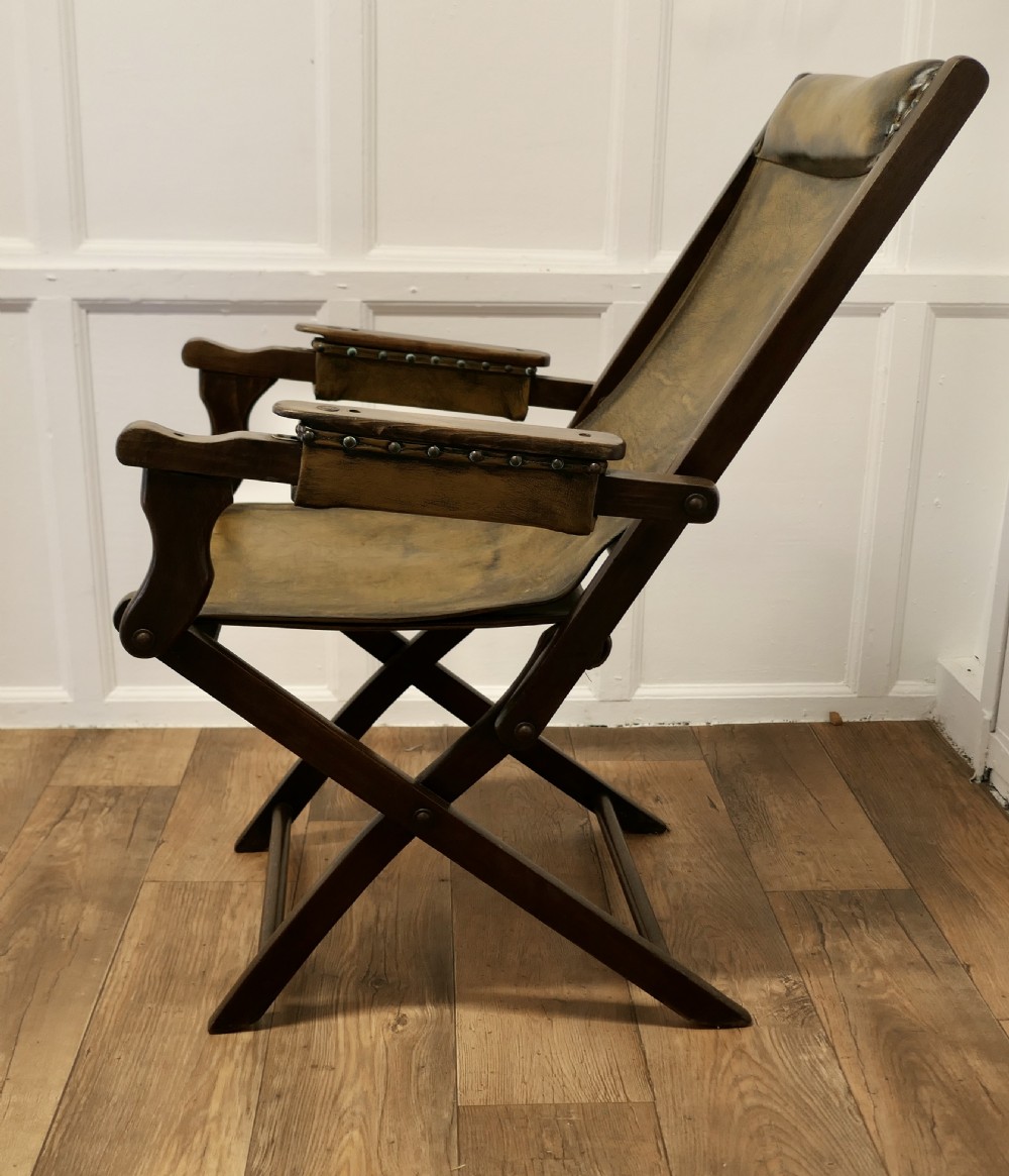 Edwardian Steamer Chair, Folding Leather Deck Chair View VIII