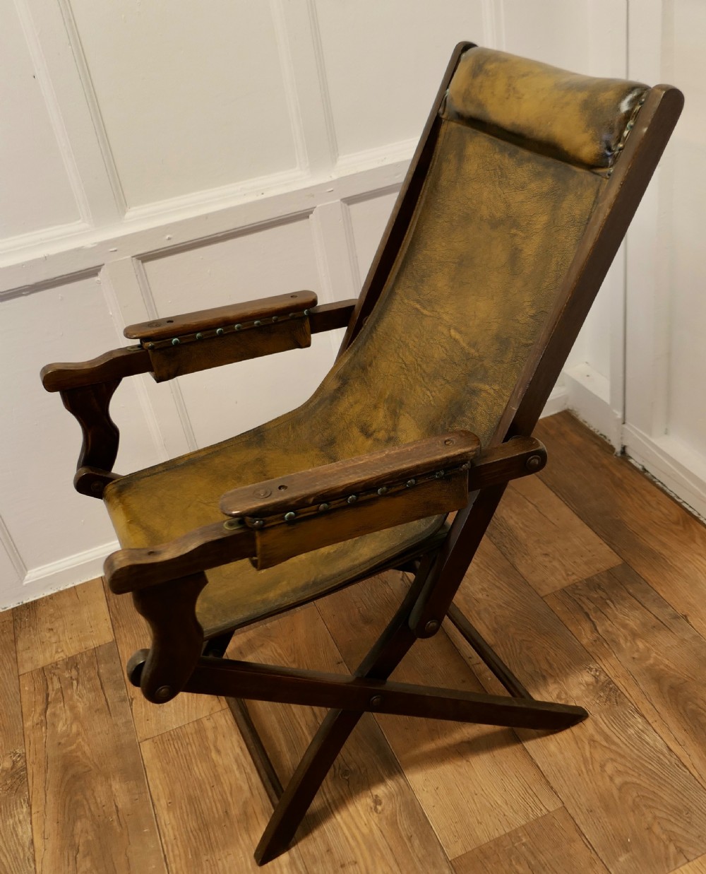 Edwardian Steamer Chair, Folding Leather Deck Chair View IX