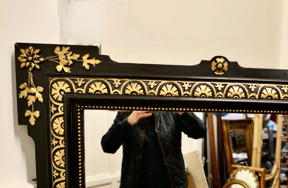 Large French 19th Century Black and Detailed Gold Overmantel Mirror View III