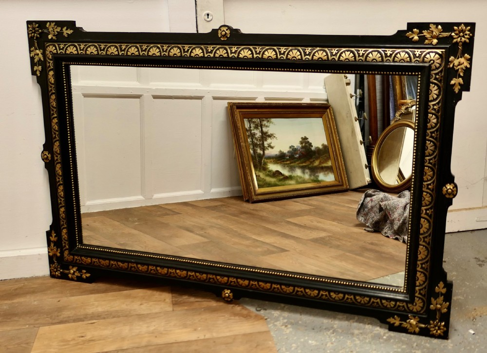 Large French 19th Century Black and Detailed Gold Overmantel Mirror View V