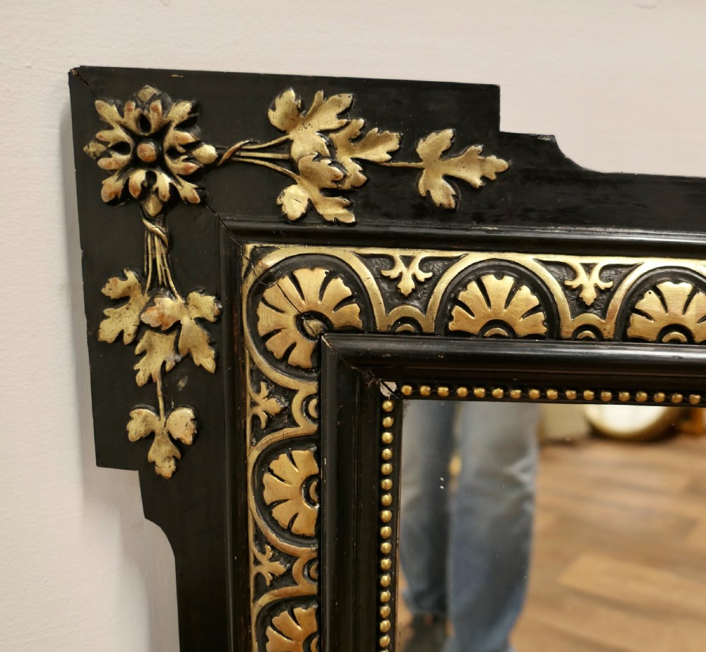 Large French 19th Century Black and Detailed Gold Overmantel Mirror View VII