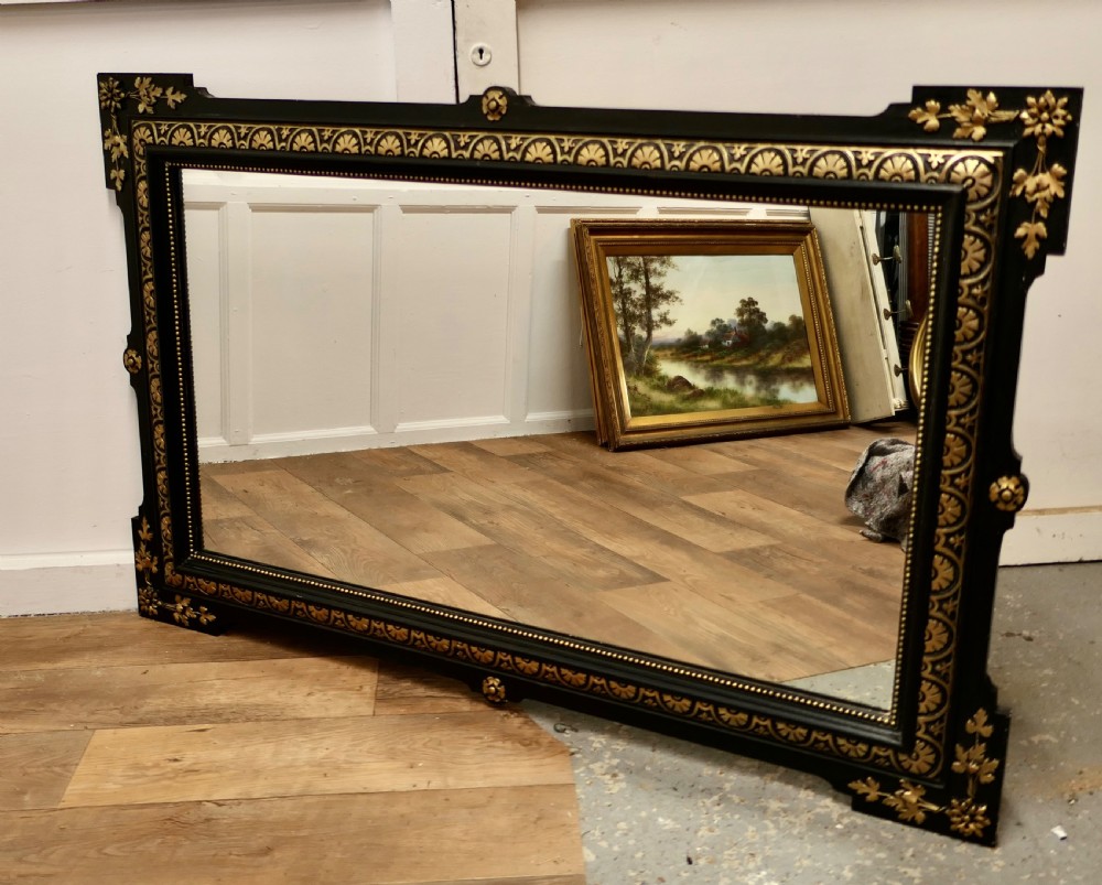 Large French 19th Century Black and Detailed Gold Overmantel Mirror View VIII
