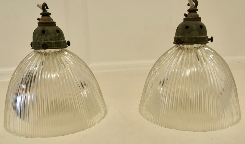 Pair of Edwardian Antique Holophane Ceiling Light Fittings 