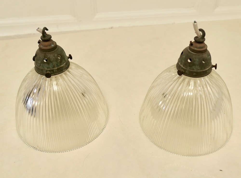 Pair of Edwardian Antique Holophane Ceiling Light Fittings  View II