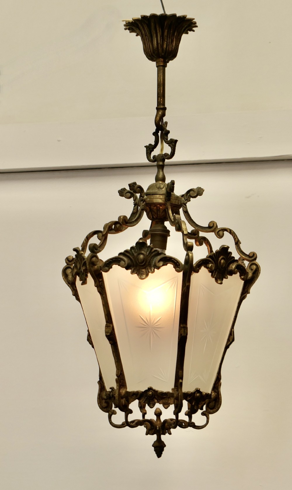 Decorative French Gilt Brass Lantern Pendant Light