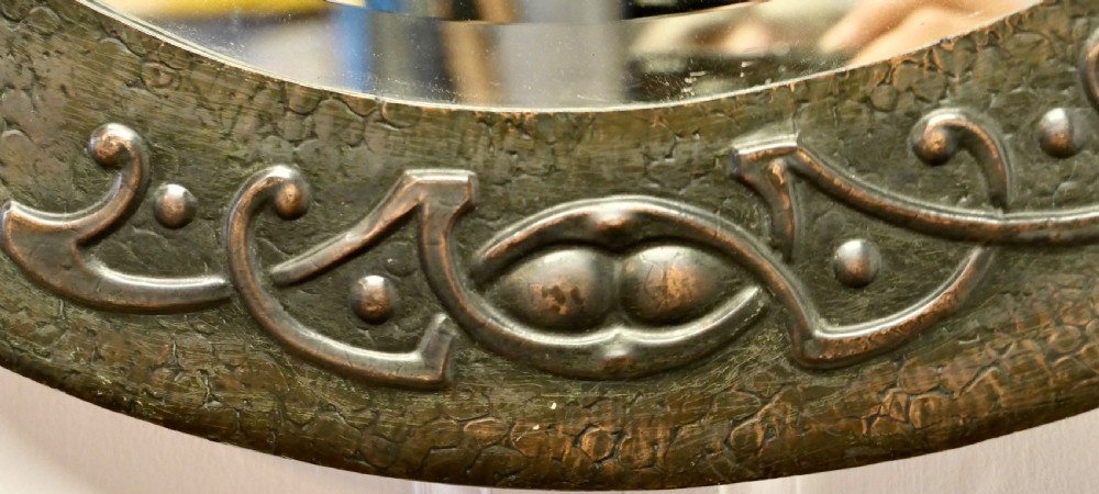 Beautiful Art Nouveau Round Copper Wall Mirror   View IV