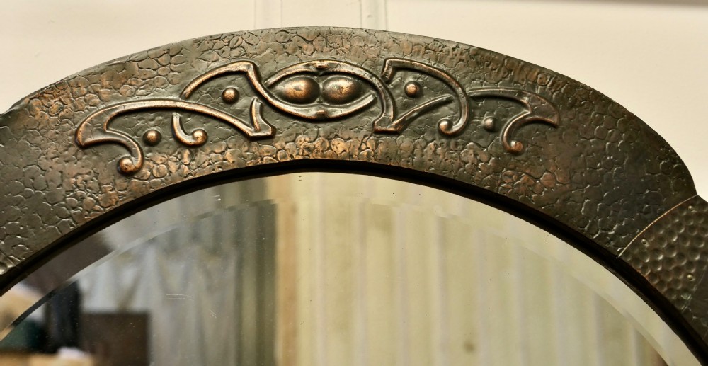 Beautiful Art Nouveau Round Copper Wall Mirror   View VI