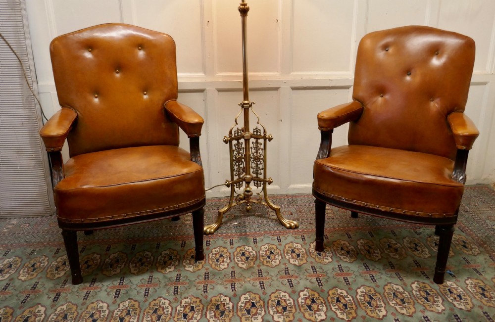 A Pair of French Arts and Crafts Salon or Library Leather  Chairs  View II