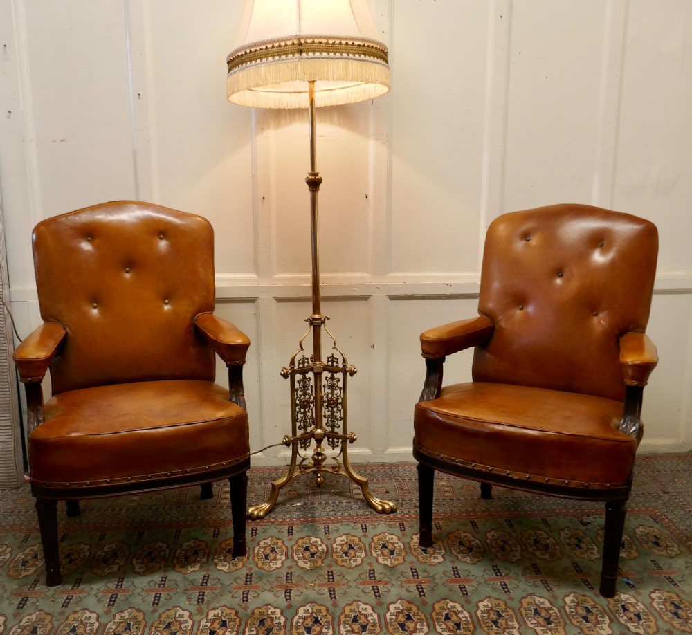 A Pair of French Arts and Crafts Salon or Library Leather  Chairs  View III