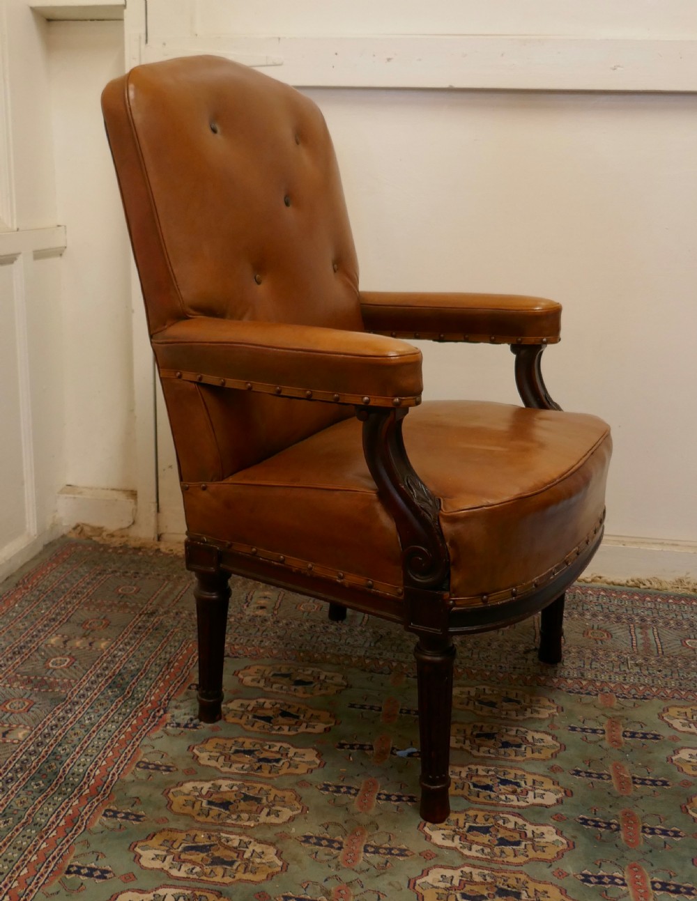 A Pair of French Arts and Crafts Salon or Library Leather  Chairs  View VI