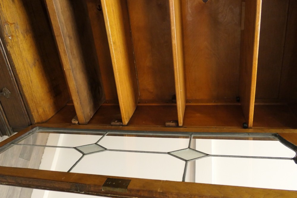 Large Dutch Style Art Deco Oak 2 Door Glazed Bookcase. View VI