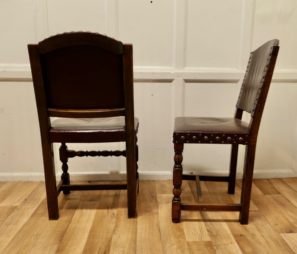Set of 6 Heavy Arts and Crafts Gothic Oak and Leather Dining or Boardroom Chairs View VII