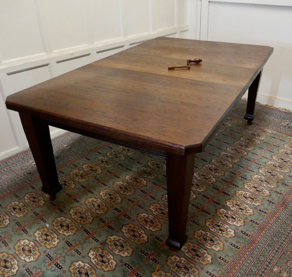 Victorian Arts and Crafts Oak Wind Out Table, Extending Dining Table  View II