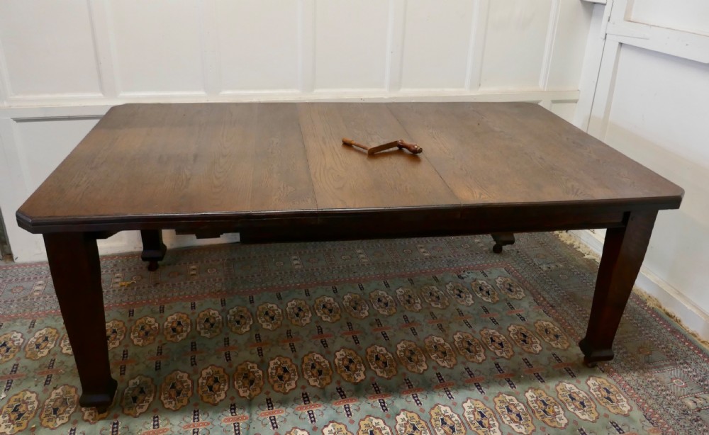 Victorian Arts and Crafts Oak Wind Out Table, Extending Dining Table  View V