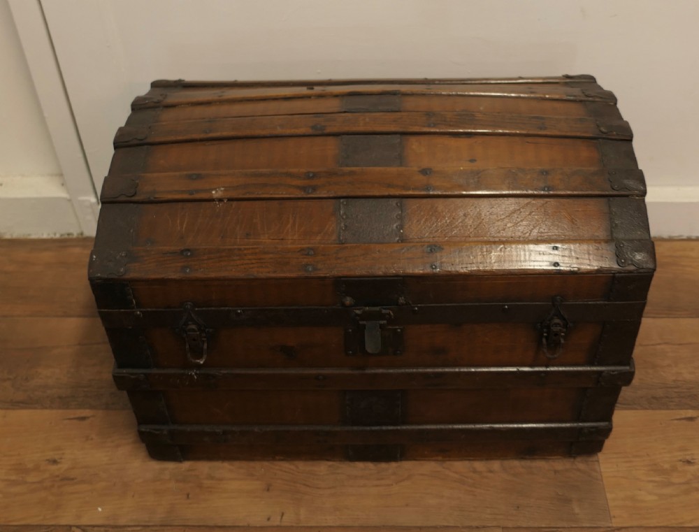 A Large Polished Oak and Pine Dome Top Chest   View III