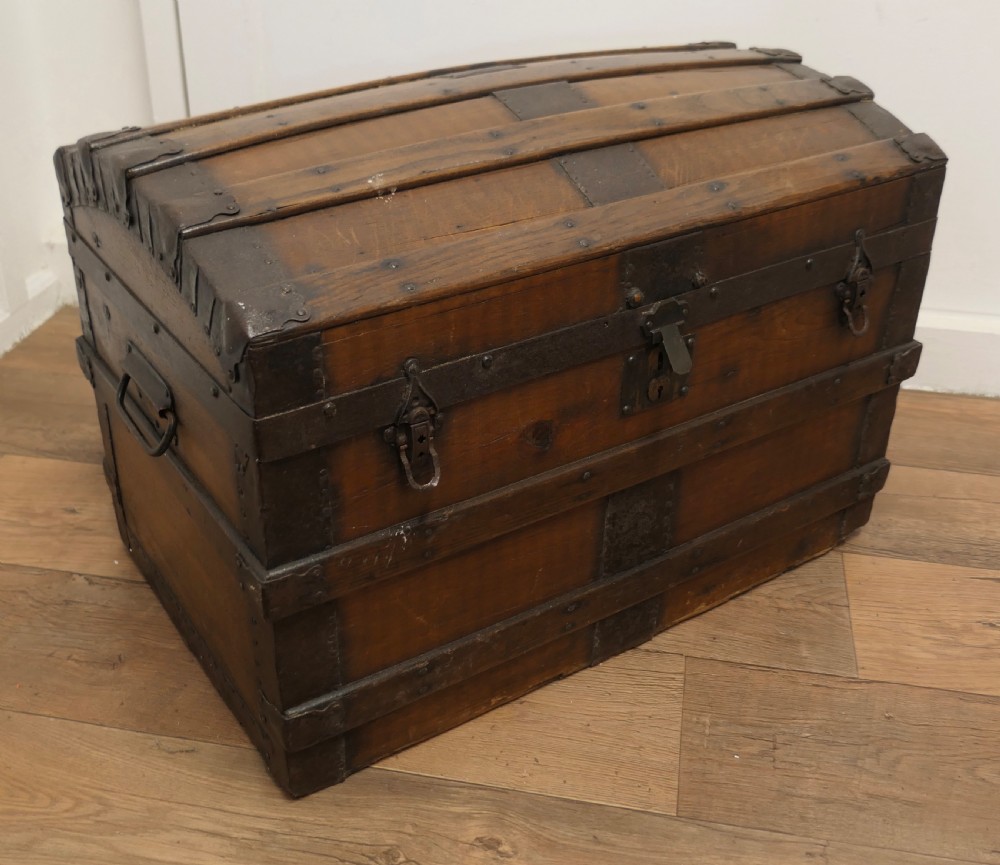A Large Polished Oak and Pine Dome Top Chest   View IV