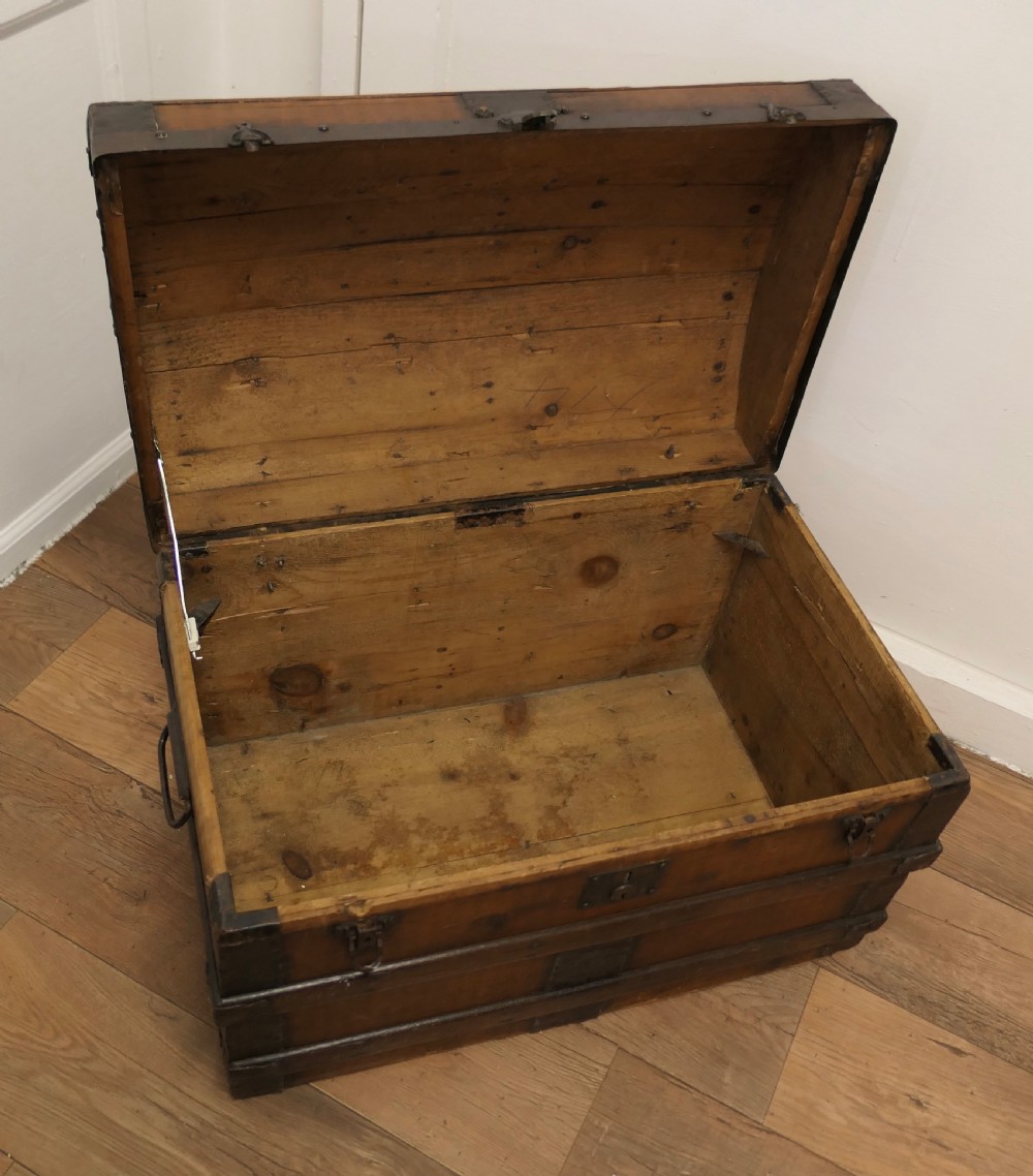 A Large Polished Oak and Pine Dome Top Chest   View V