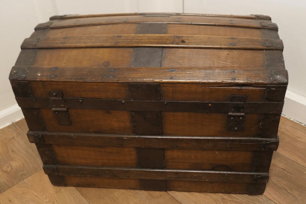 A Large Polished Oak and Pine Dome Top Chest   View VI