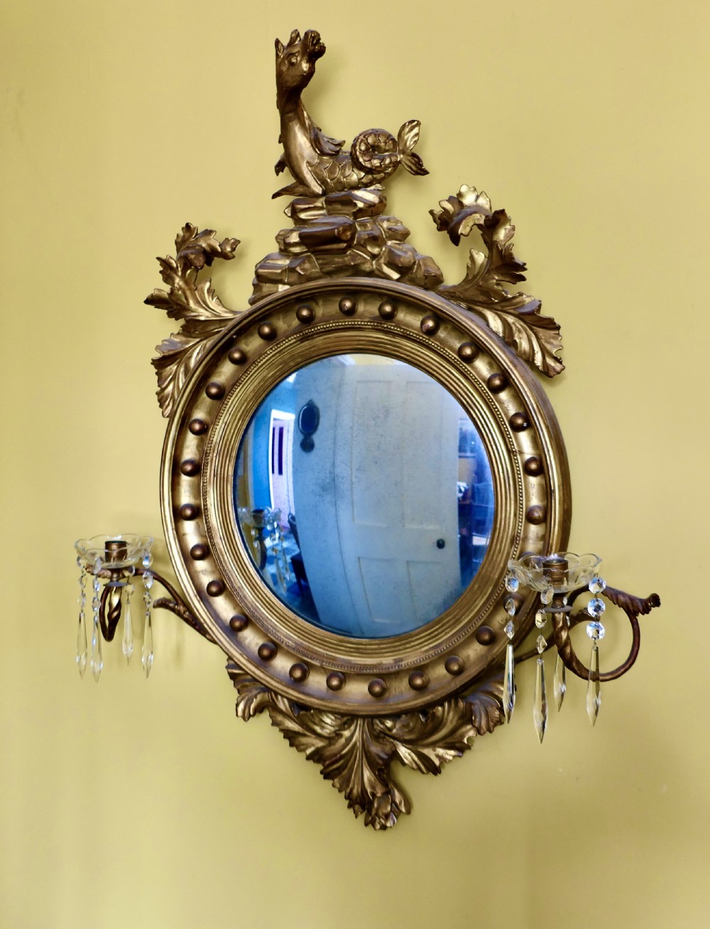 A Large Regency Convex Gilt Girandole Wall Mirror  View IV