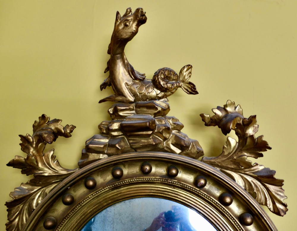 A Large Regency Convex Gilt Girandole Wall Mirror  View V