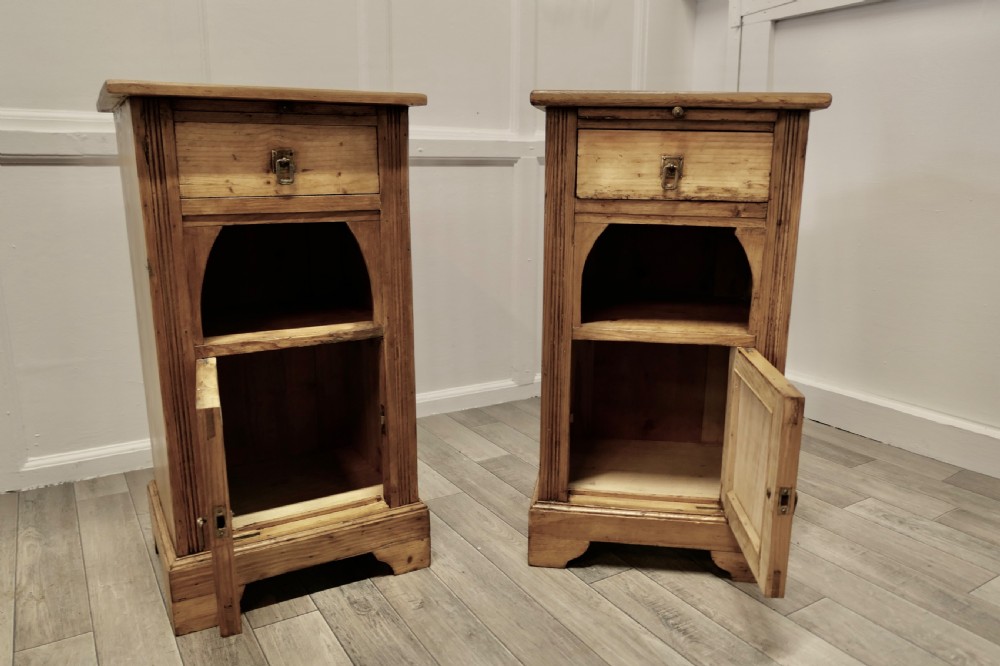 A Pair of Rustic Pine Bedside Cabinets with Brushing Slides View V