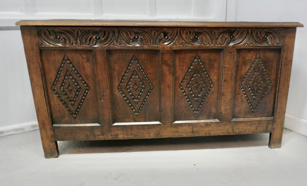 A Large 17th Century  Carved Oak Coffer 
