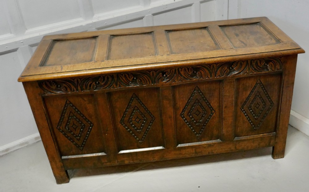 A Large 17th Century  Carved Oak Coffer  View II