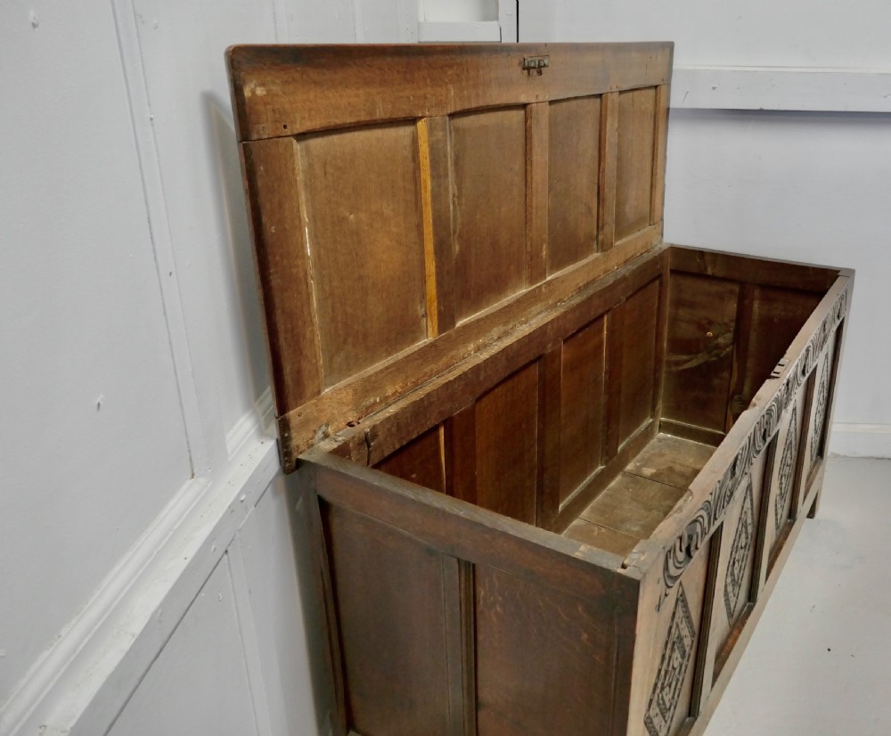 A Large 17th Century  Carved Oak Coffer  View IV