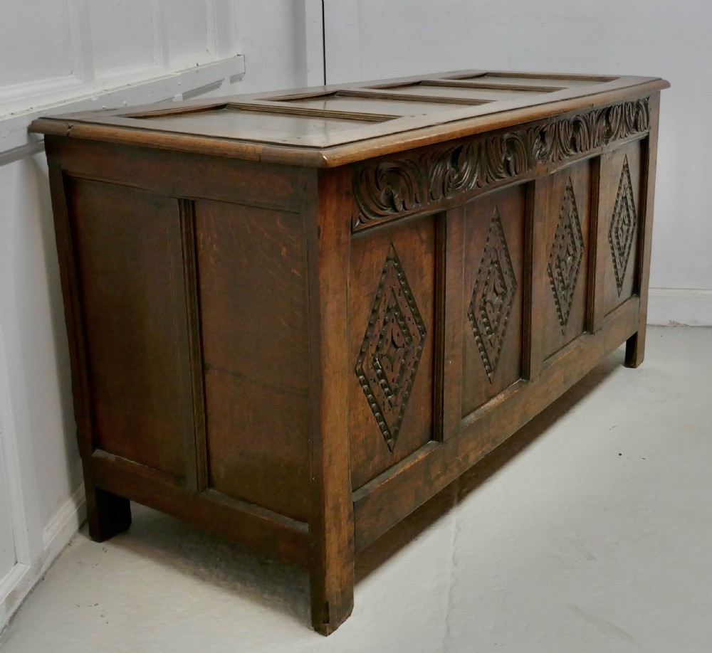 A Large 17th Century  Carved Oak Coffer  View VI