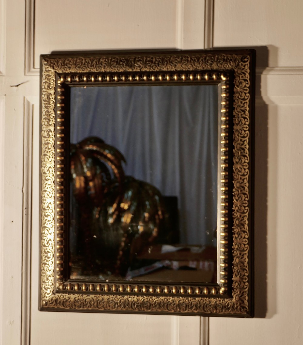 Stunning French Empire Gilt Brass and Black Lacquer Wall Mirror View II