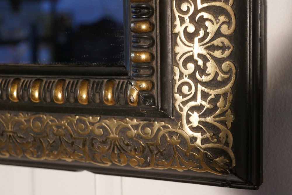 Stunning French Empire Gilt Brass and Black Lacquer Wall Mirror View V