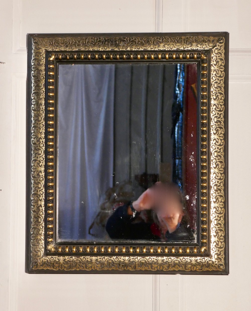 Stunning French Empire Gilt Brass and Black Lacquer Wall Mirror View VI