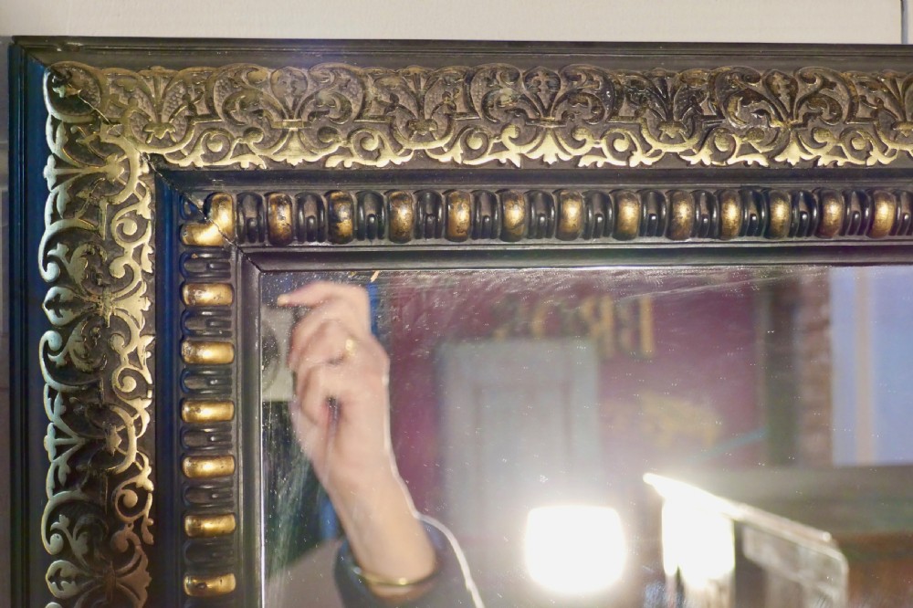 Stunning French Empire Gilt Brass and Black Lacquer Wall Mirror View VII