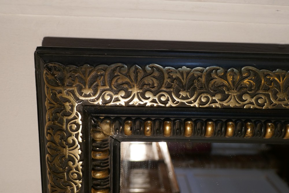 Stunning French Empire Gilt Brass and Black Lacquer Wall Mirror View VIII