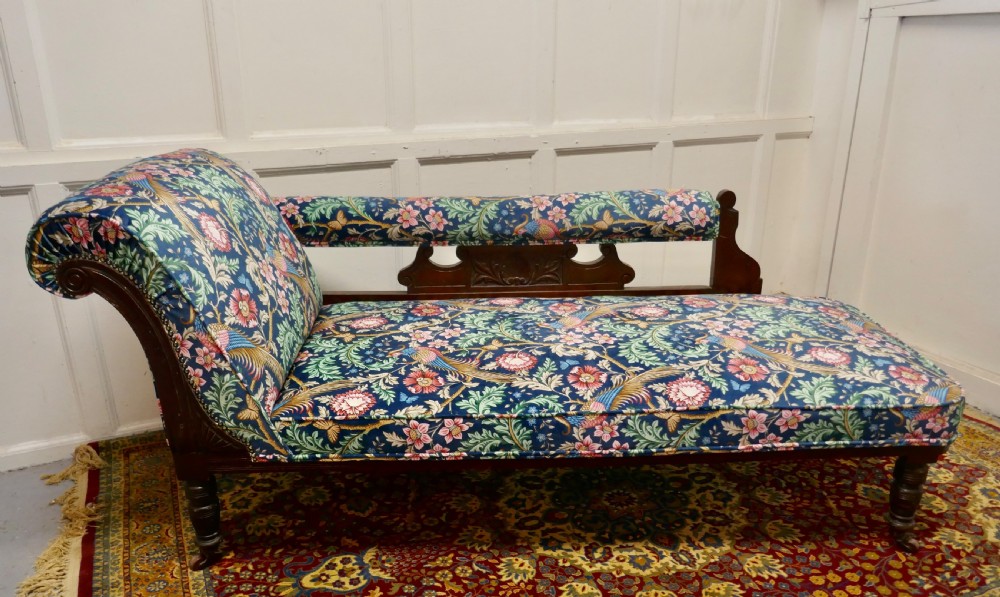 Edwardian Mahogany Chaise Long, William Morris Fabric