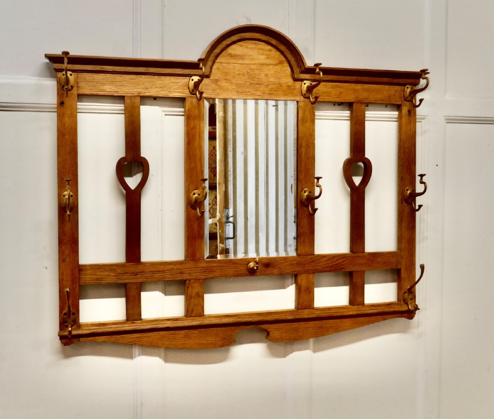 Arts and Crafts Golden Oak Hat and Coat Rack