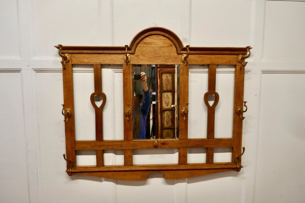 Arts and Crafts Golden Oak Hat and Coat Rack View V