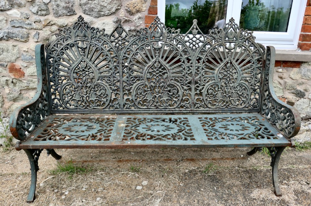 Large 19th Century Cast Iron Garden Bench 3 Seat  View II