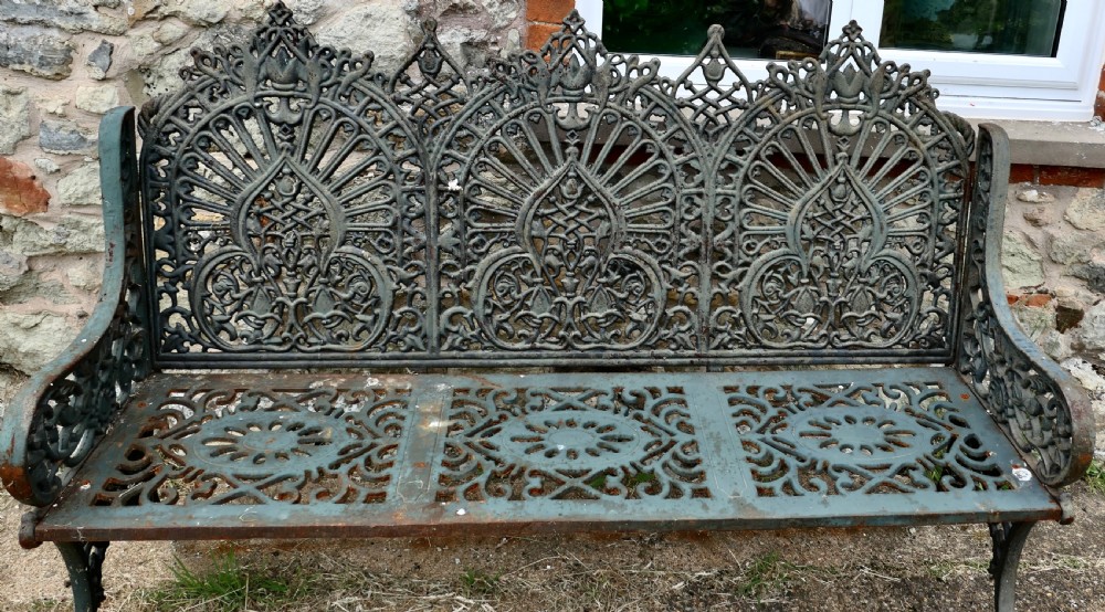 Large 19th Century Cast Iron Garden Bench 3 Seat  View III