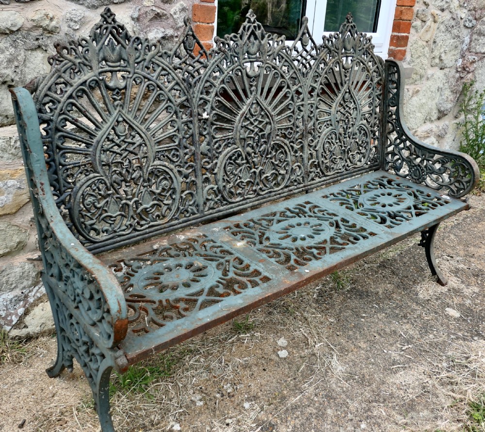 Large 19th Century Cast Iron Garden Bench 3 Seat  View V