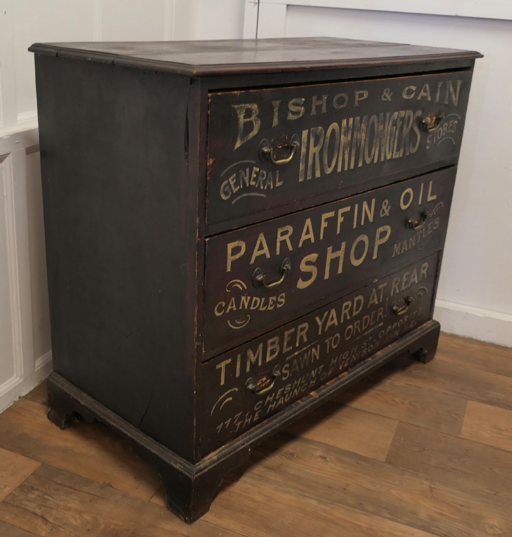 Painted Pine Chest of Drawers, Advertising Bishop and Cain Ironmongers View IV