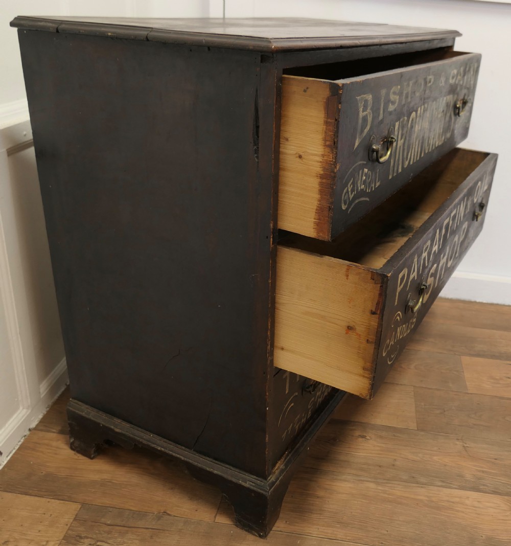 Painted Pine Chest of Drawers, Advertising Bishop and Cain Ironmongers View VIII