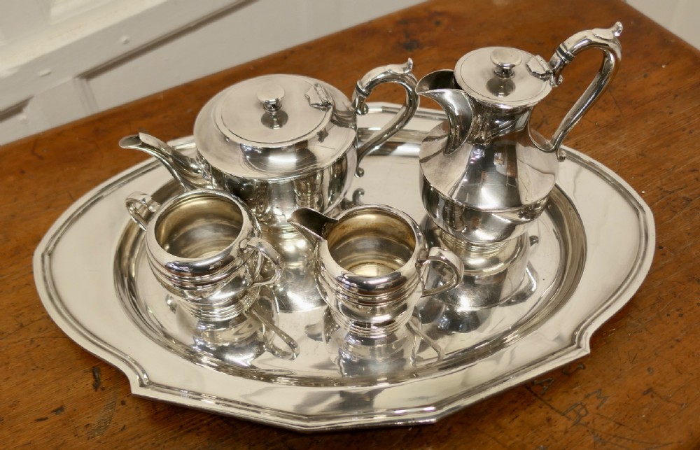 Art Deco Silver Plated Four Piece Tea Set by James Dixon and Sons with Heirloom Tray View V