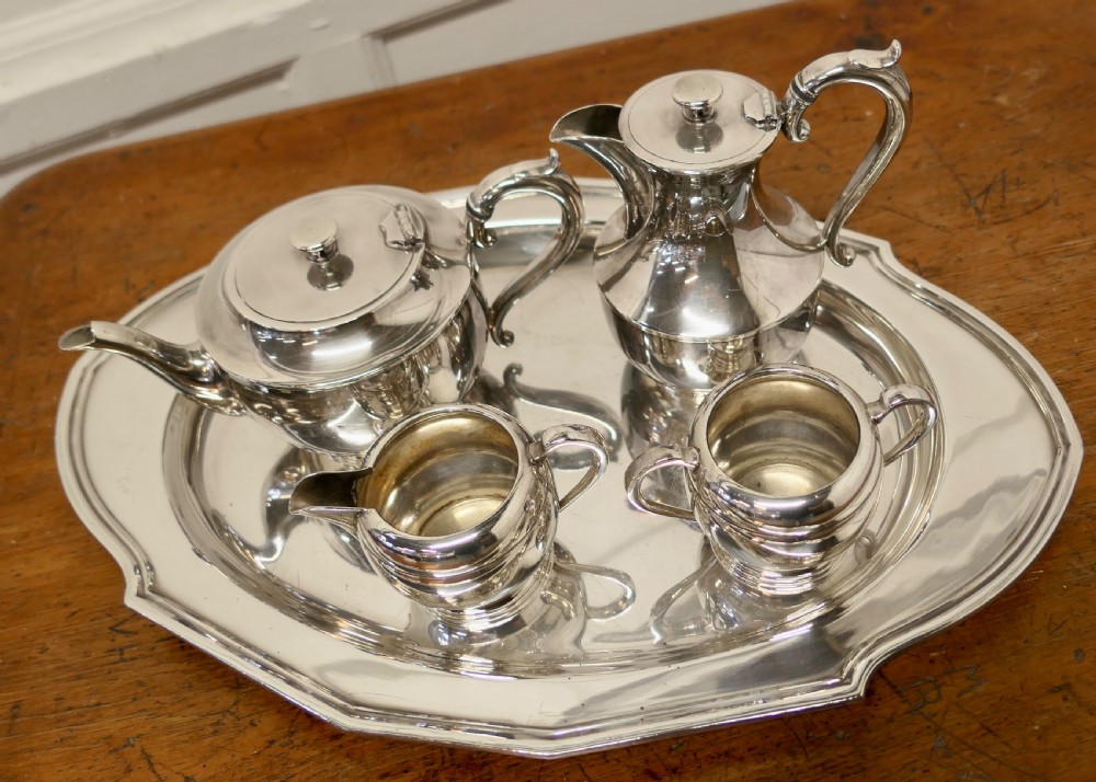 Art Deco Silver Plated Four Piece Tea Set by James Dixon and Sons with Heirloom Tray View VII