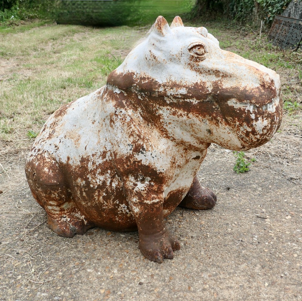 Large Outdoor Weathered Cast Iron Hippopotamus  View II