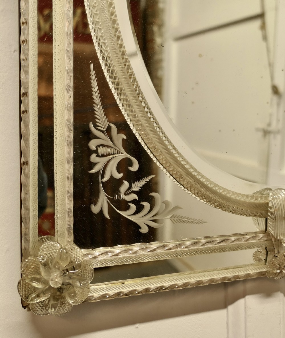 Etched Venetian Mirror in Murano Glass View VII