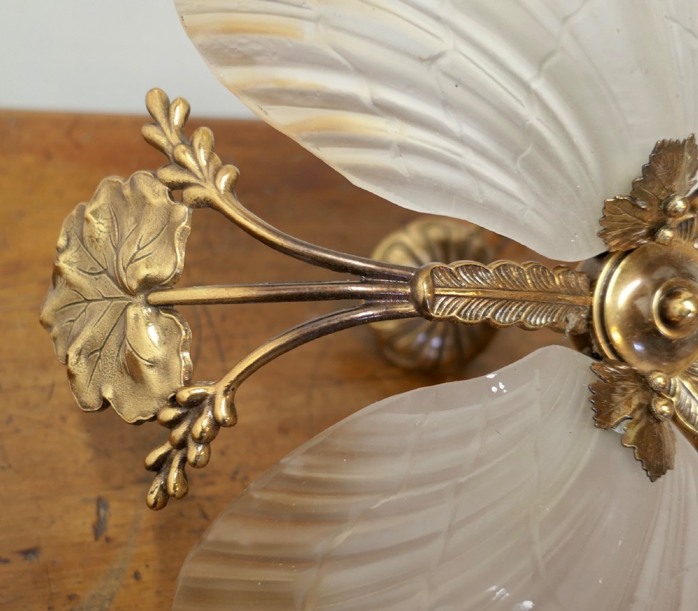Italian Art Deco Bronze and Art Glass up Light Pendant View XIV