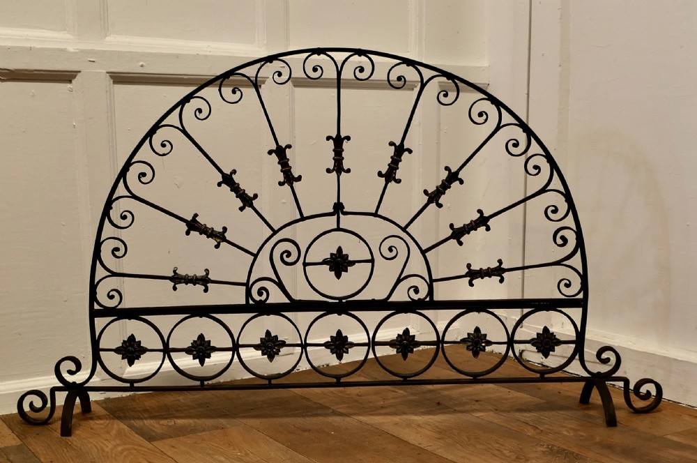 Large Victorian Wrought Iron Fan Shaped Fire Screen