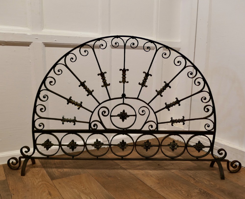 Large Victorian Wrought Iron Fan Shaped Fire Screen View II